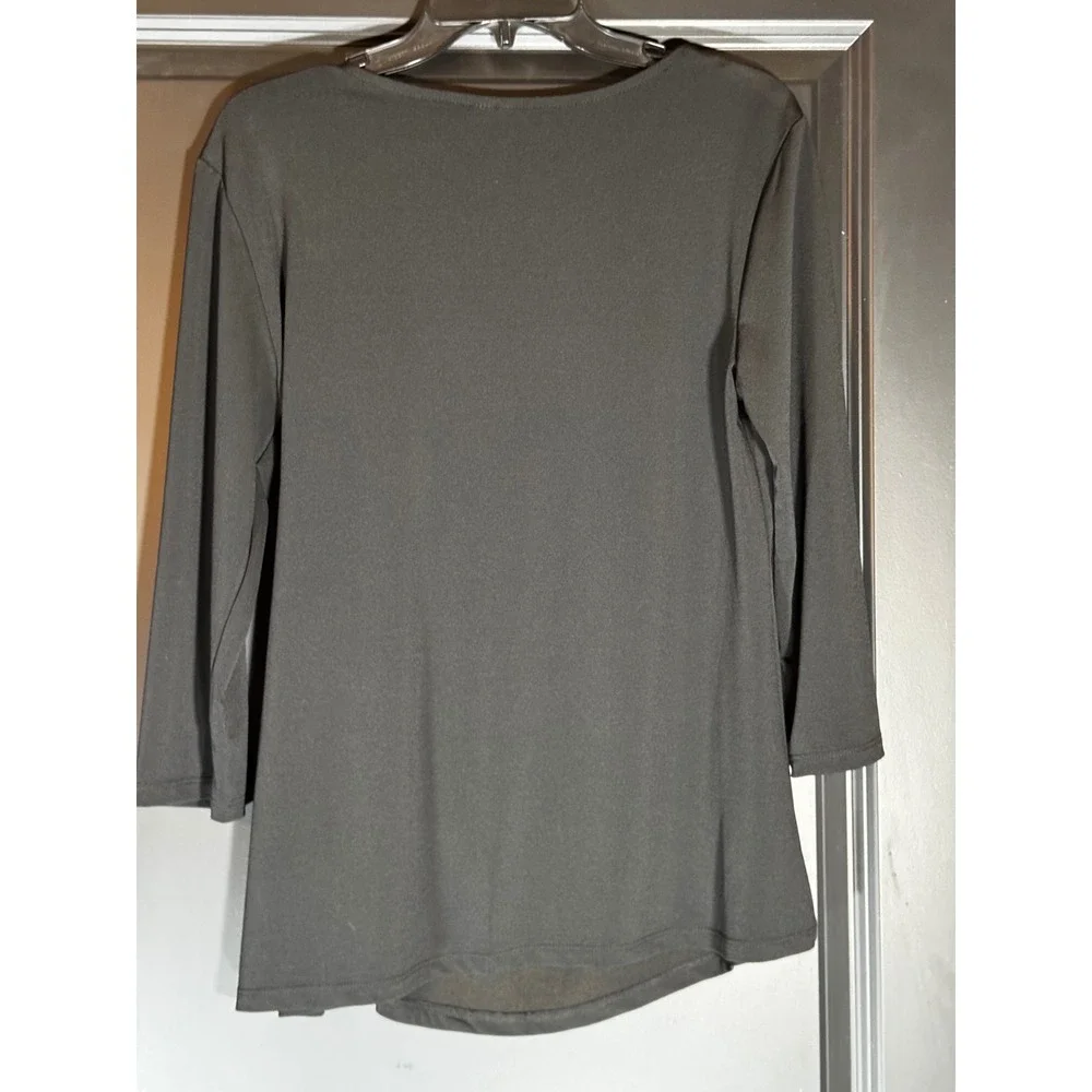 Elle Black Tie Front 3/4 Sleeve Tunic Top Women's Size‎ L